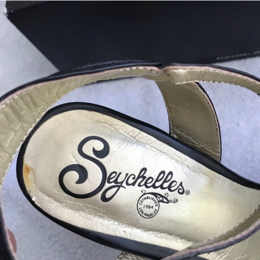 Seychelles Leather Sandals 5 inch Heels Size 8.5 Black Platform High Heel New - Picture 12 of 14